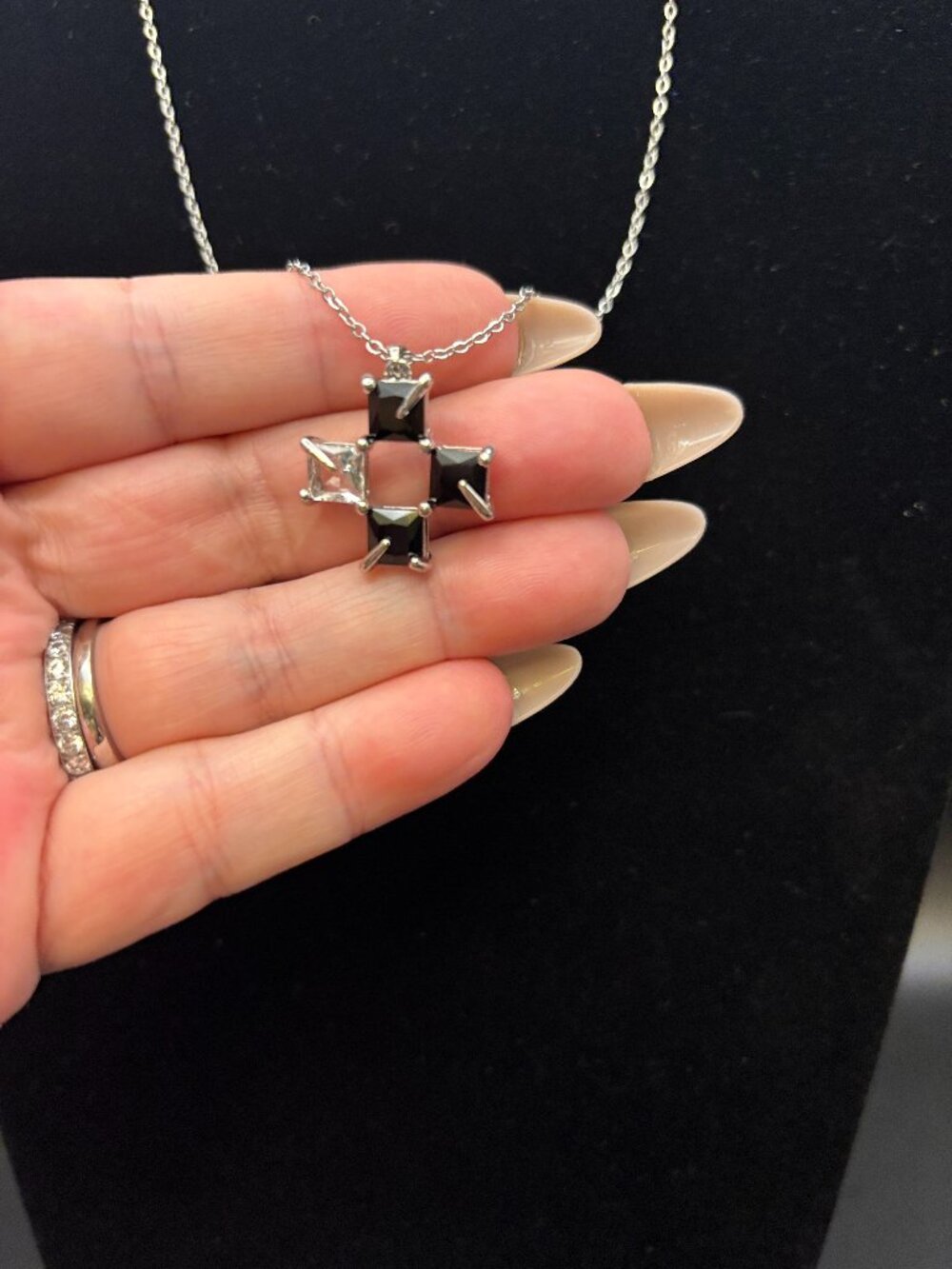 CZ Onyx & Diamond Pendant Necklace
